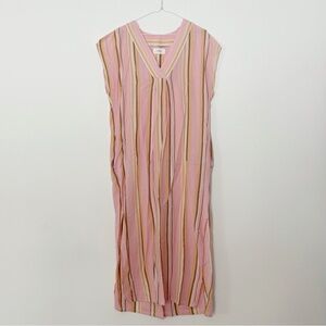 XiRENA Woman Pink Striped Light Cotton V-Neck Maxi Dress SMALL Boho Chic Coastal